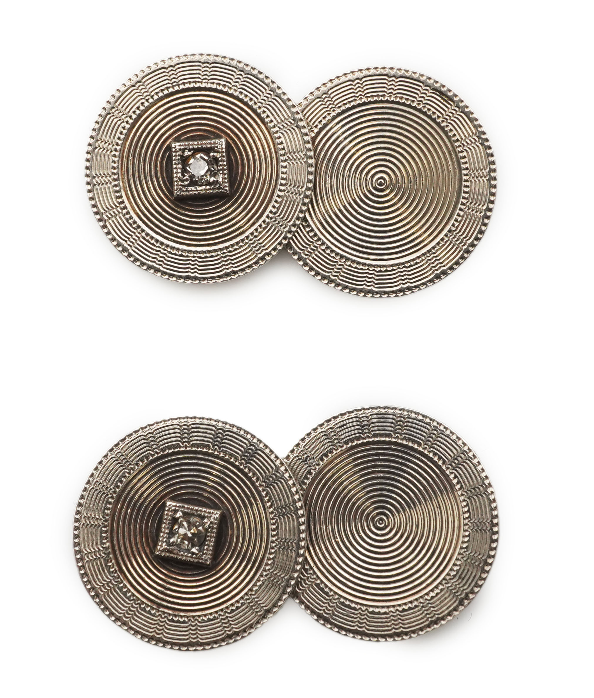 Zeithing, a pair of Art Deco gold and diamond cufflinks, Newark, New Jersey, 1920s